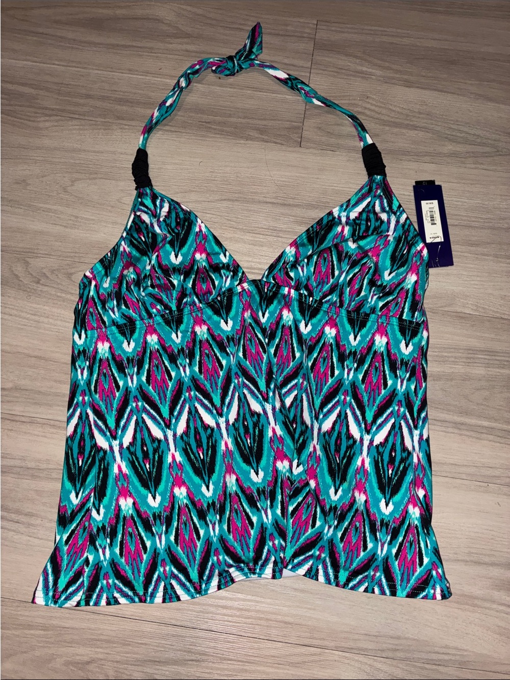 Apt. 9 Teal, Magenta & Black Halter Tankini Top